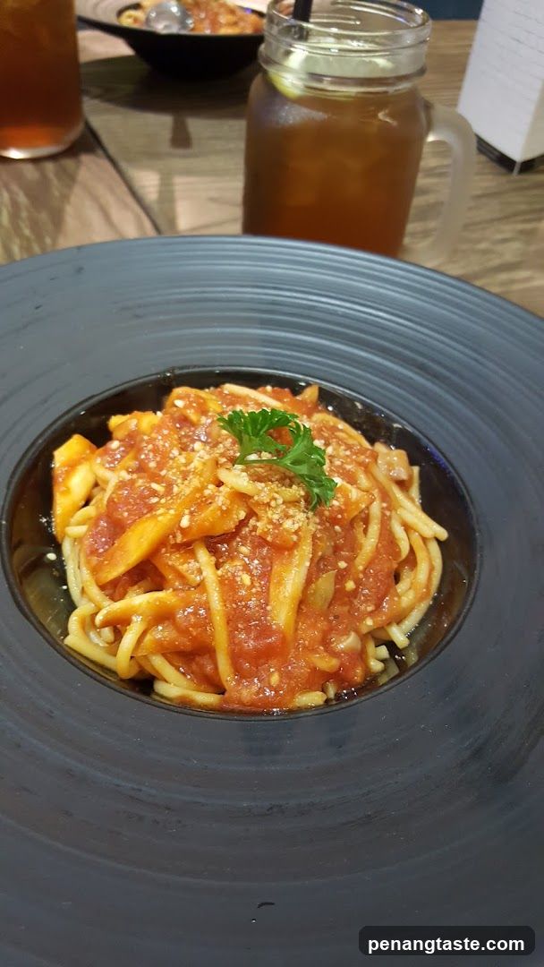 Pasta Dish in Restaurant Setting