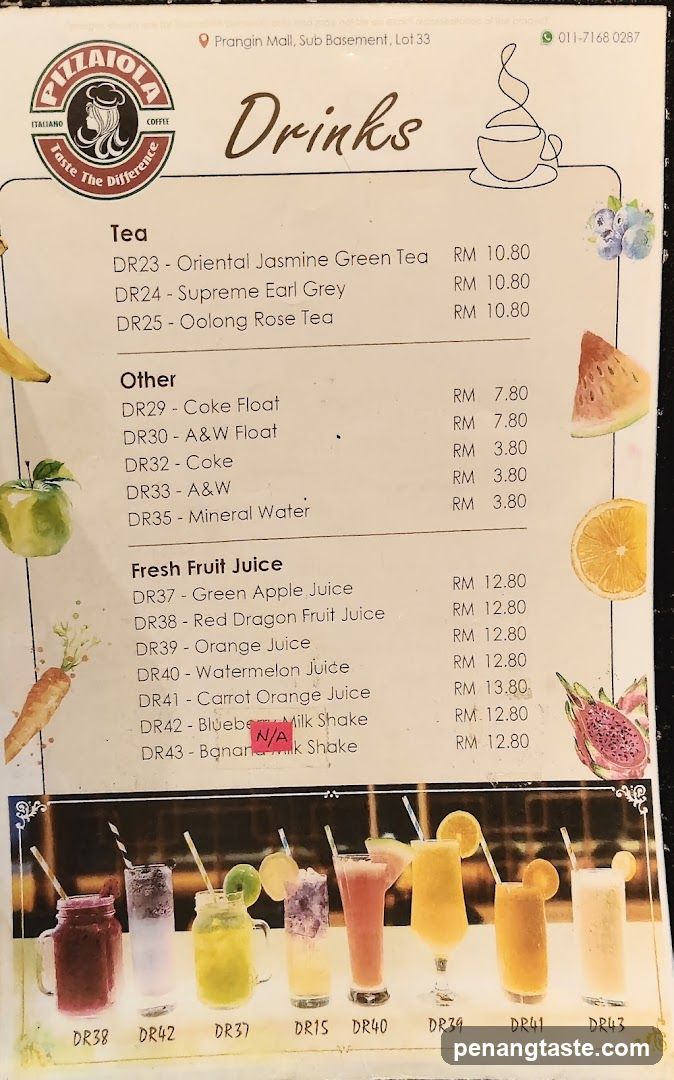 Pizzaiola Coffee Drinks Menu