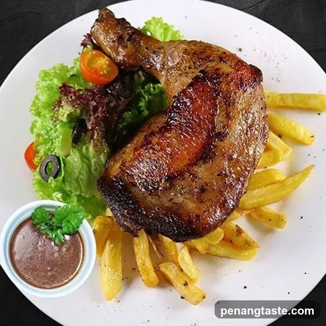 Grilled Chicken Leg with Fries and Salad