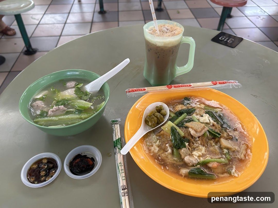 Food and drink at a hawker stall