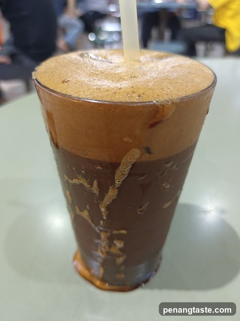 Iced beverage with straw