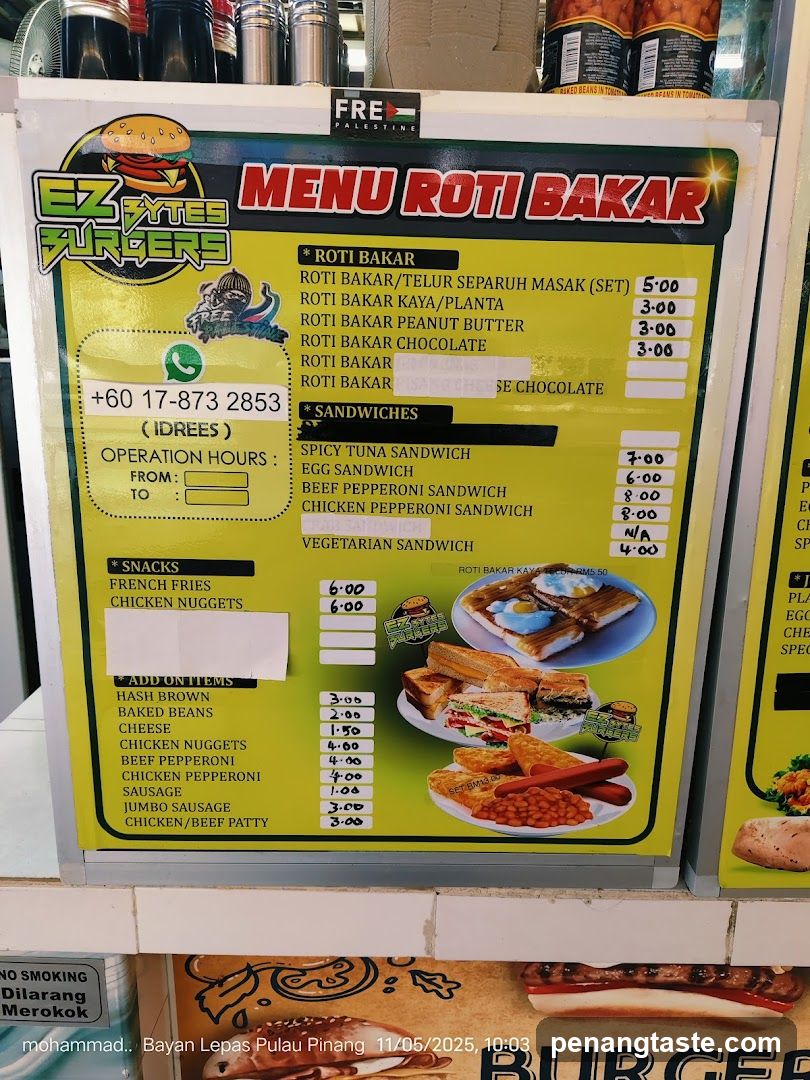 EZ SITES BURGERS Menu Board