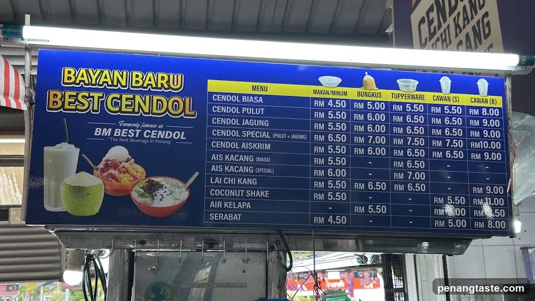 Bayan Baru Best Cendol Menu Board
