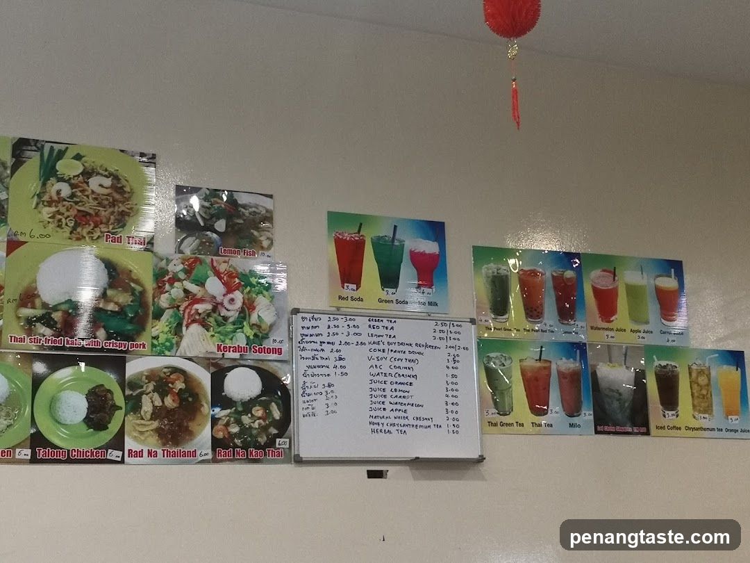 Wall display with food posters and drink illustrations