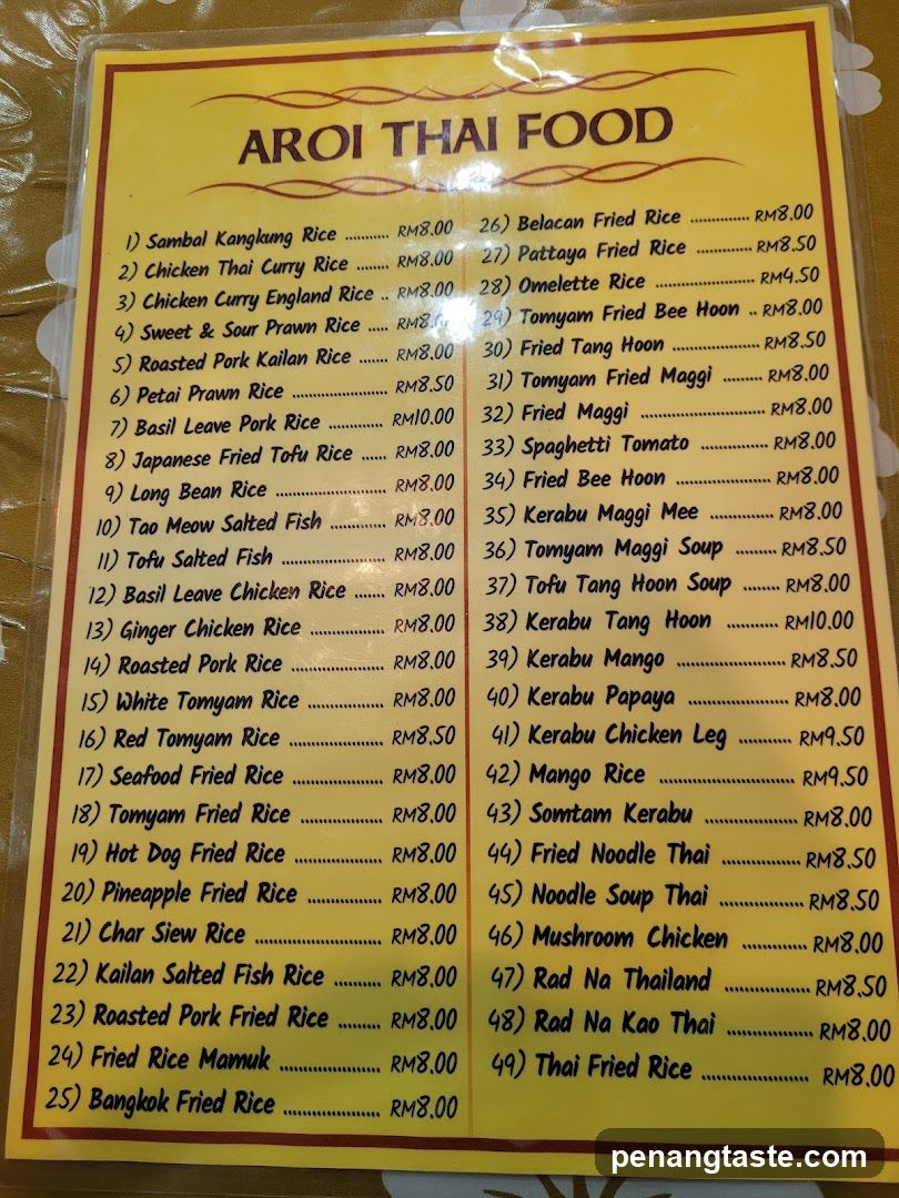 Aroi Thai Food Menu