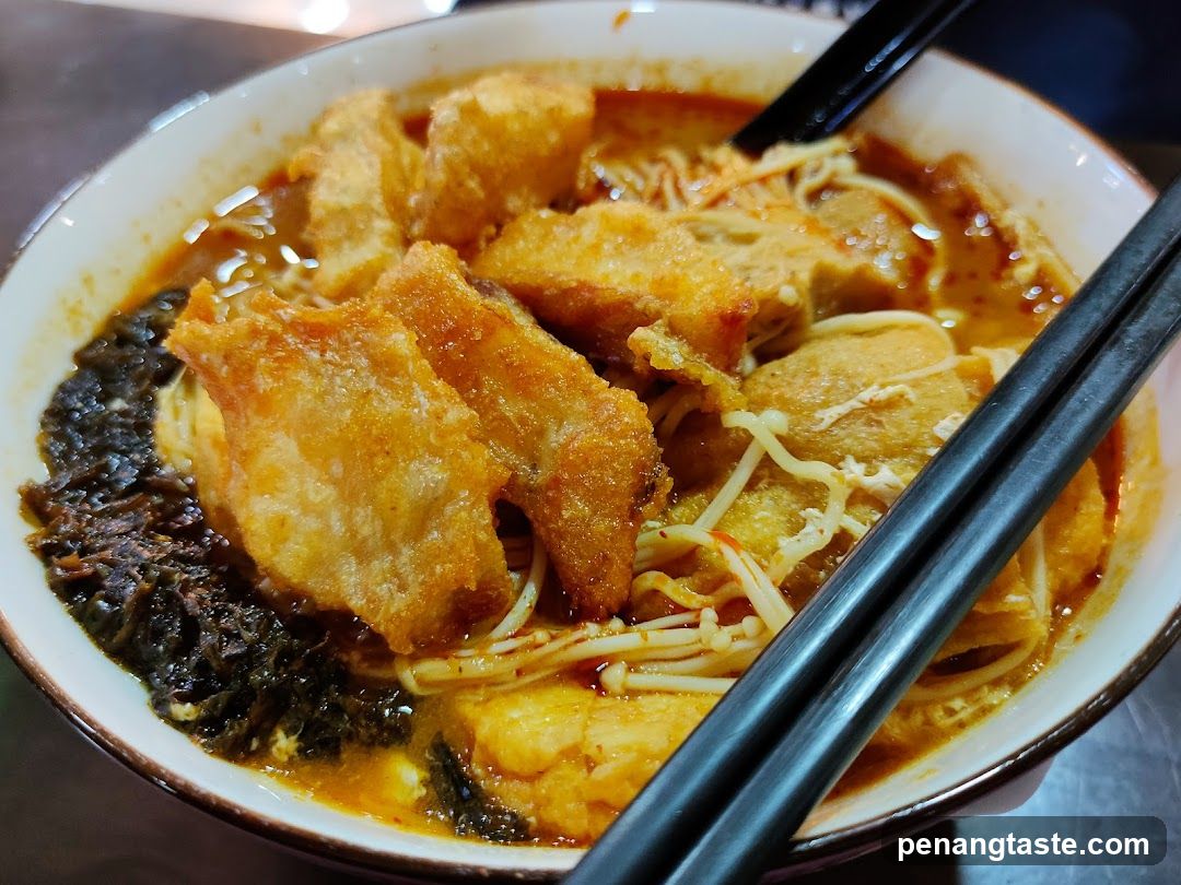 Close-up of a bowl of noodle dish