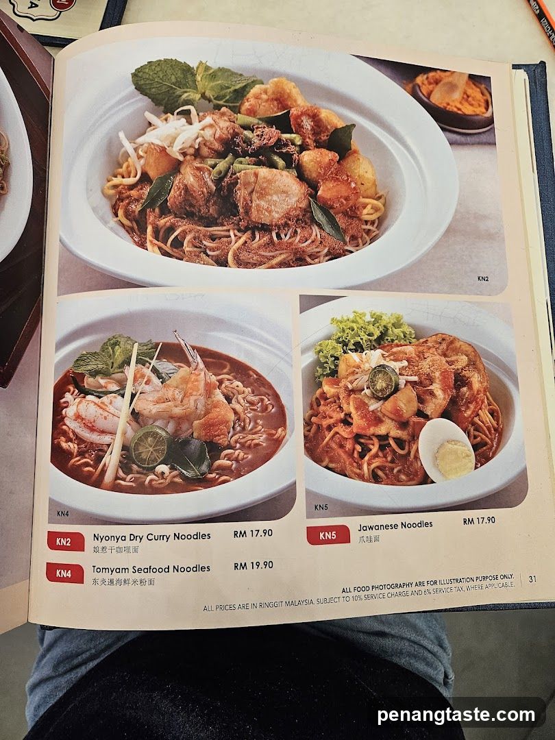 Noodle Dishes Menu Page