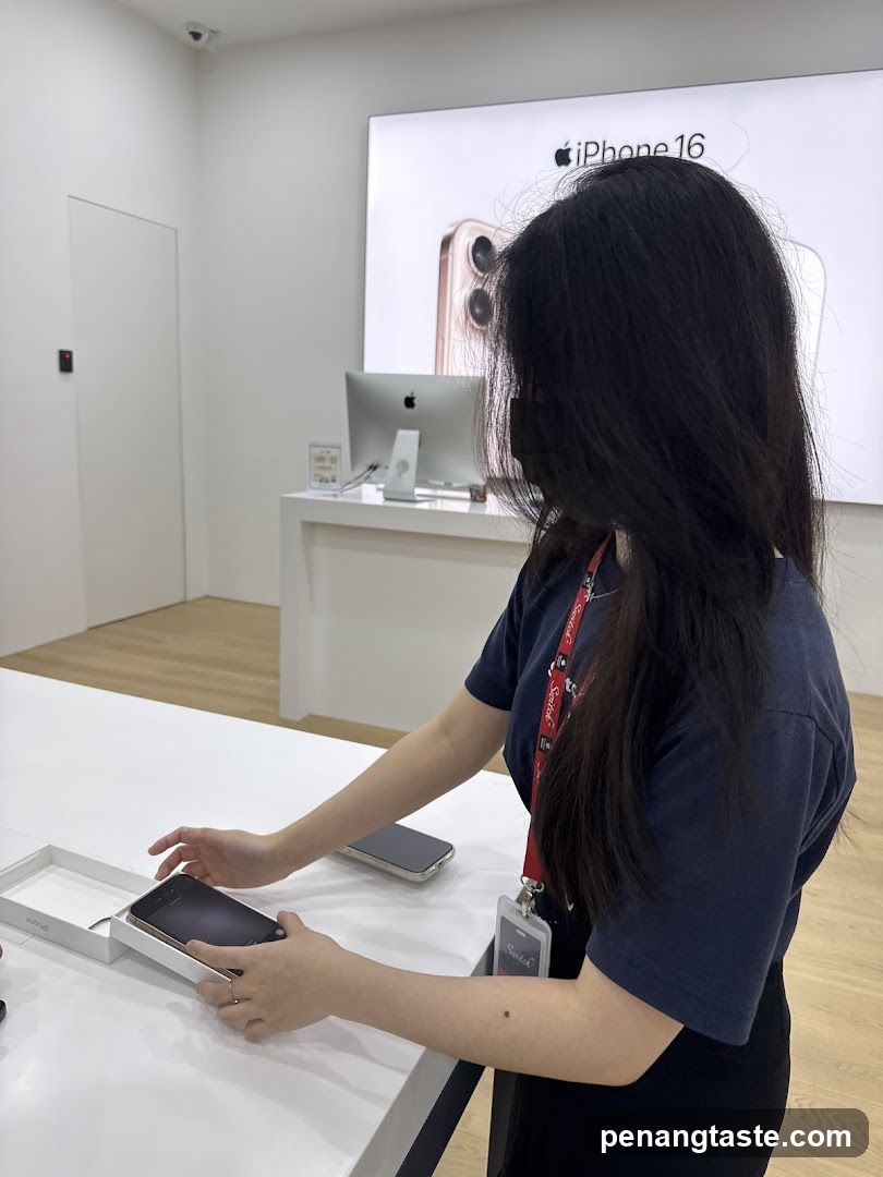 Customer examining a new iPhone
