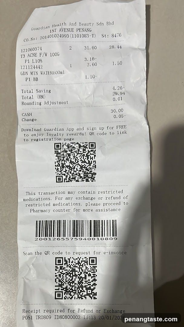 Receipt from Guardian Health And Beauty Sdn Bhd