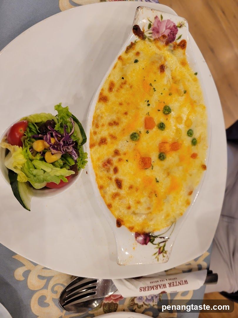 Dinner Plate with Baked Dish and Salad