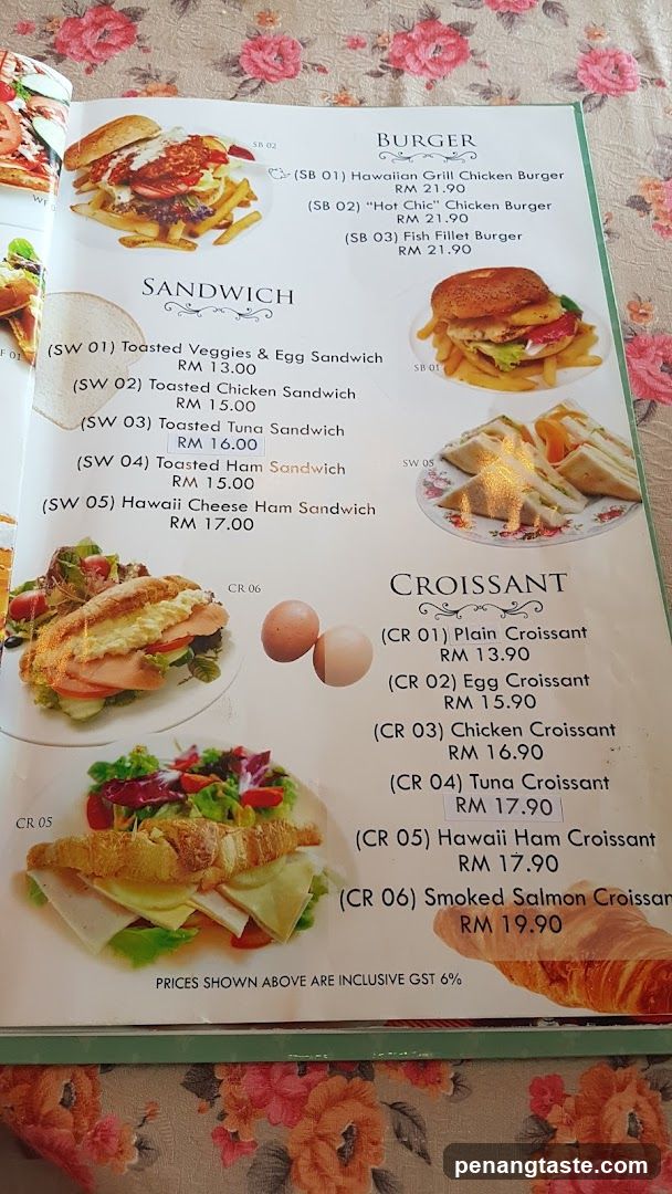Burger, Sandwich, Croissant Menu