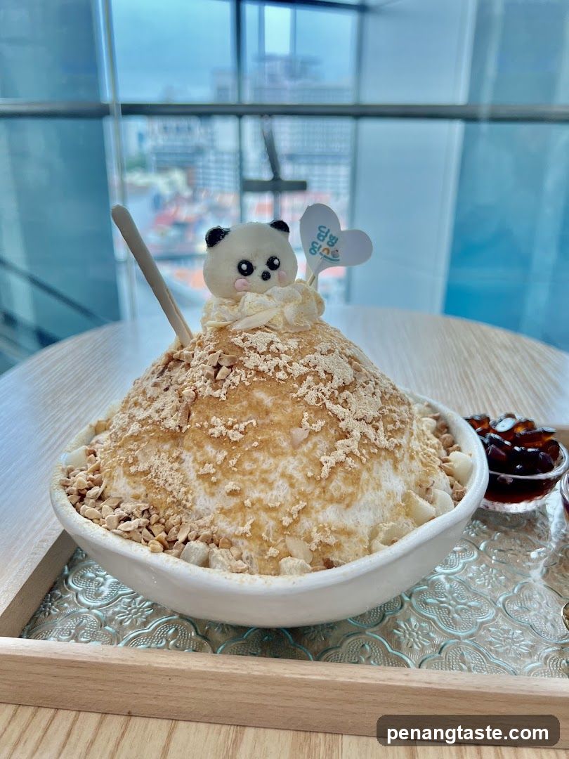 Bibimbap-style dessert with panda figurine