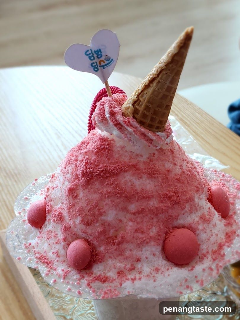 Pink shaved ice dessert