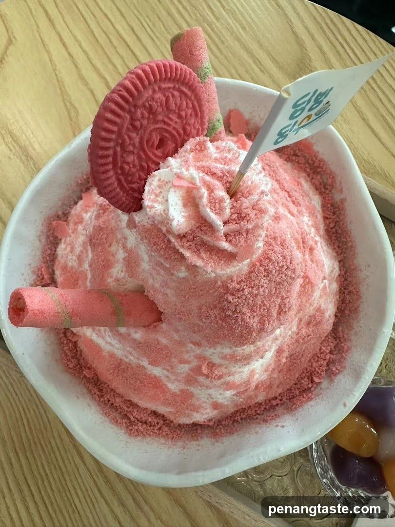 Pink shaved ice dessert