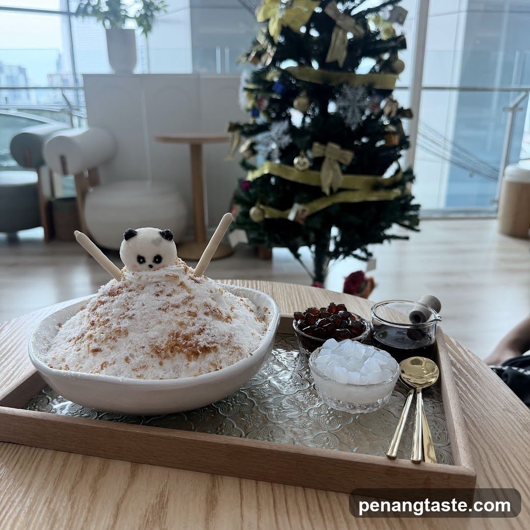 Bowl of shaved ice with panda topping