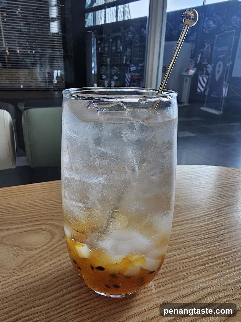 Iced beverage in café setting
