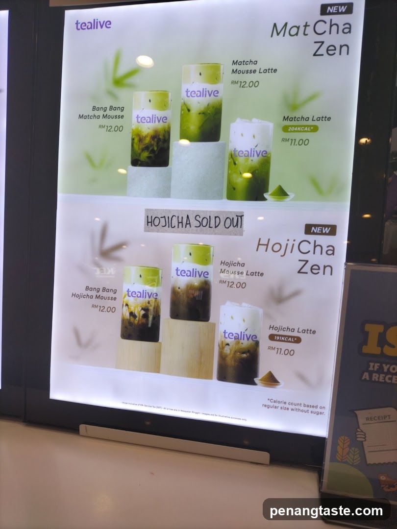 Tealive MatCha Zen and HojiCha Zen Menu