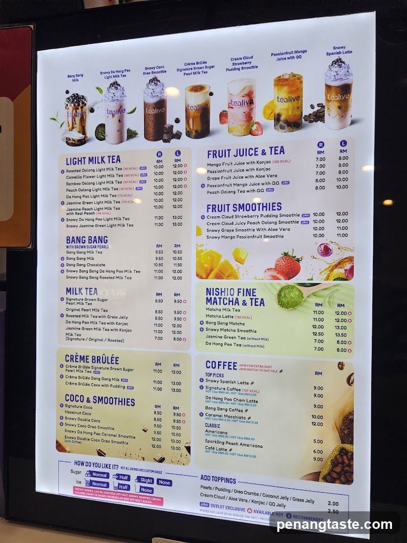 Tealive Menu Board