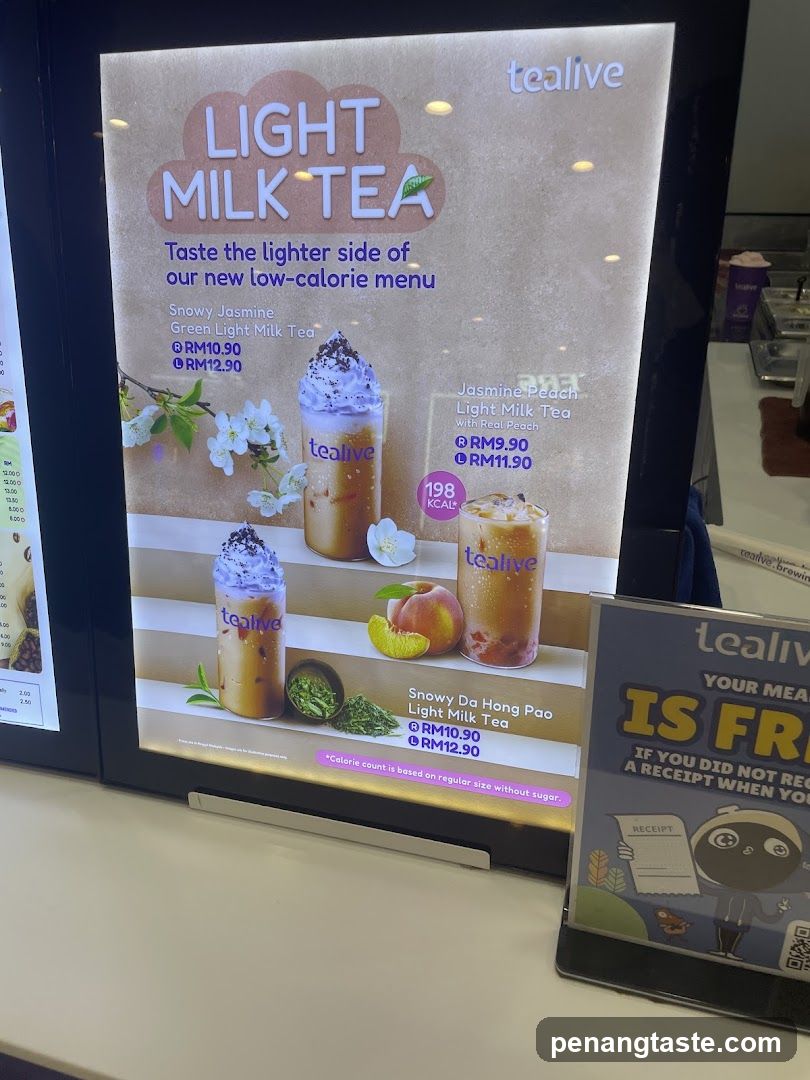 Tealive Light Milk Tea Menu Display
