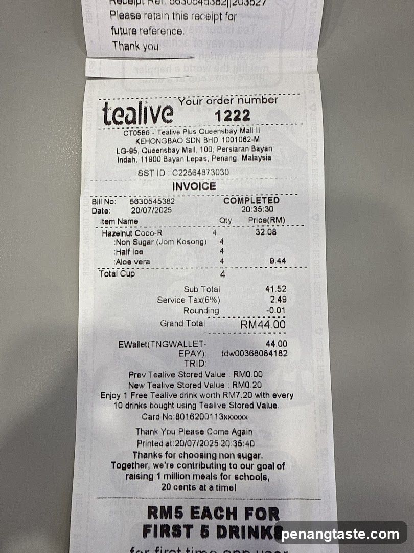 Tealive Receipt