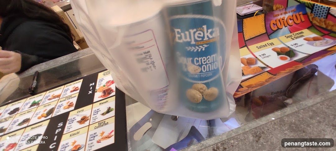 Counter with food item and menu display