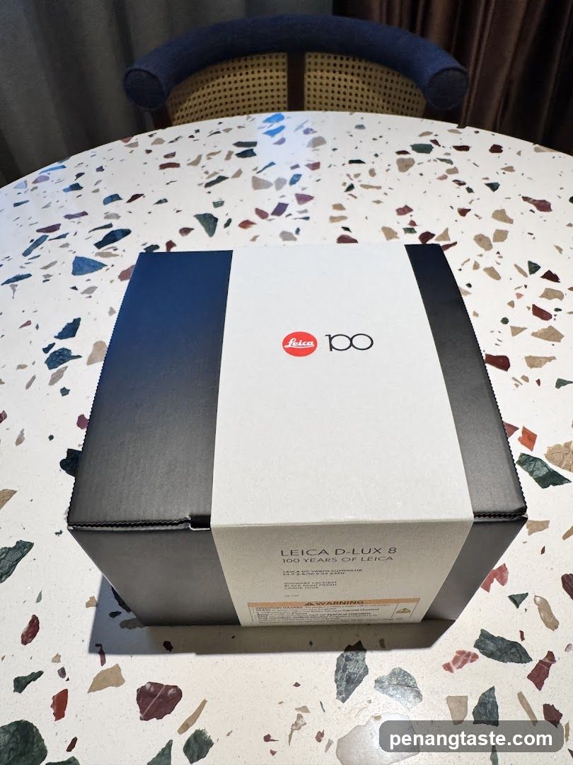 Leica D-Lux 8 Box on Terrazzo Table