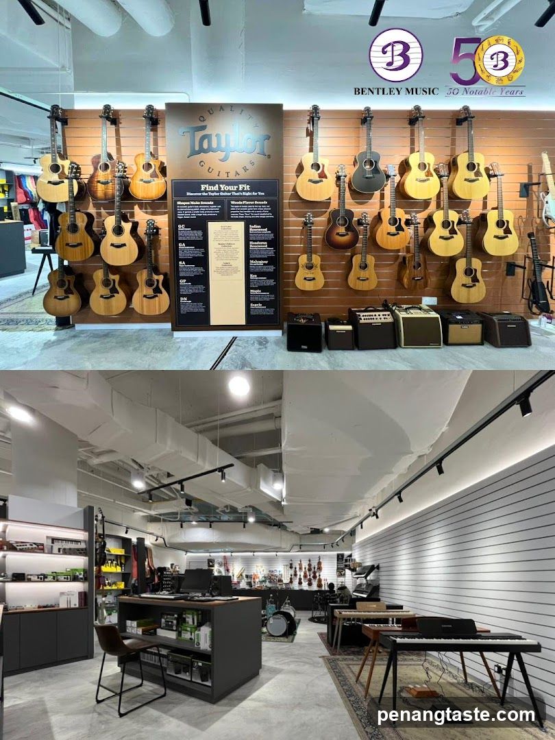 Music Store Interior with Guitars and Keyboards