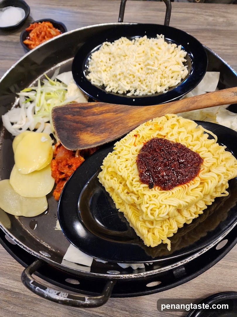 Korean Instant Noodles with Cheese and Kimchi