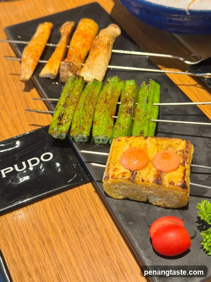 Skewers of grilled food