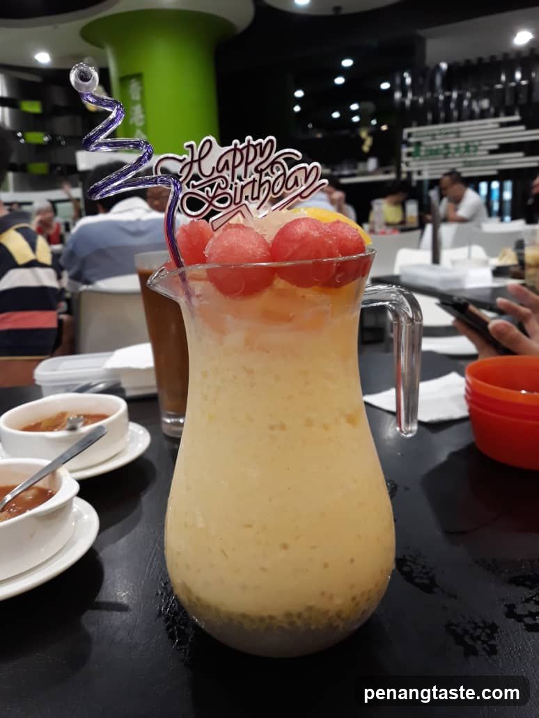 Birthday Fruit Drink in Restaurant Interior