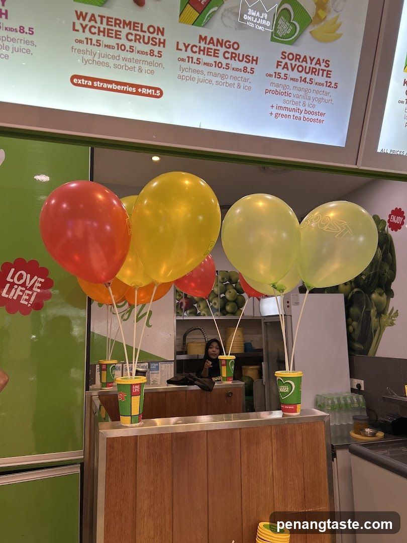 Shop Interior with Balloons and Menu Board