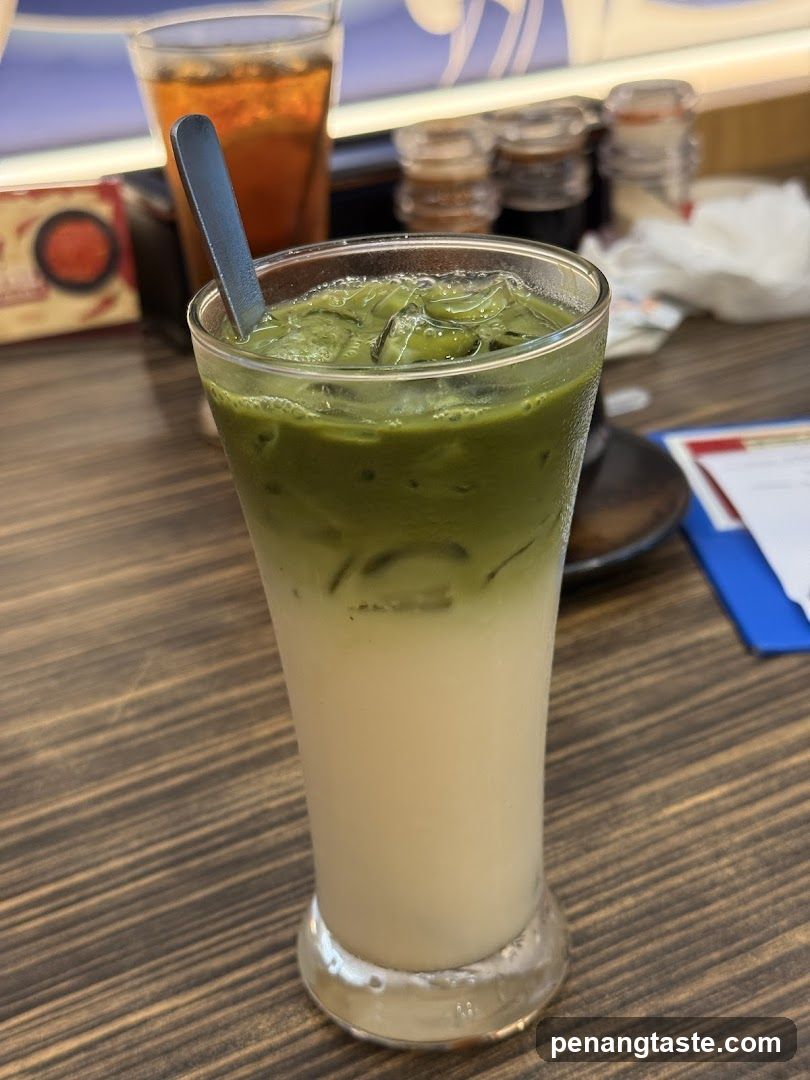 Iced Matcha Latte on Wooden Table