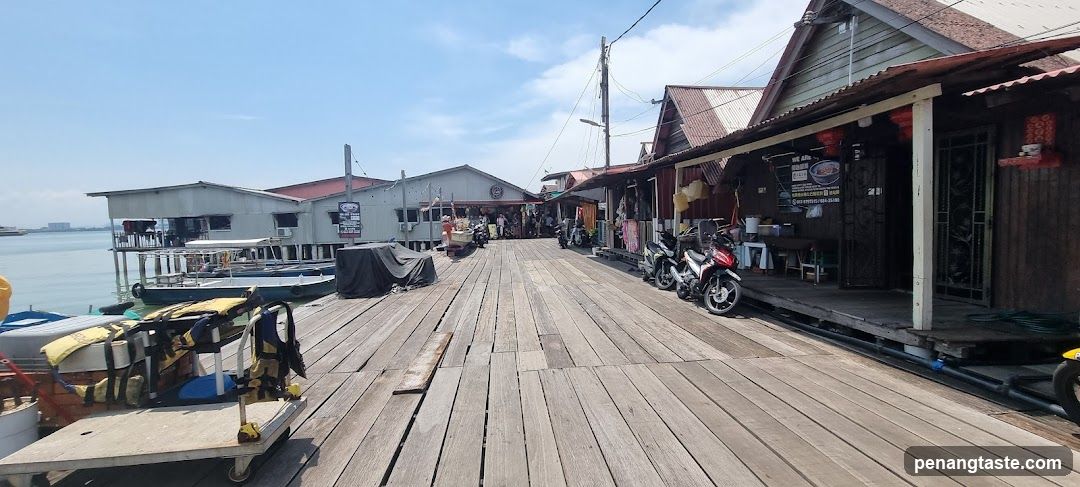 Wooden Boardwalk with Shops and Motorcycles