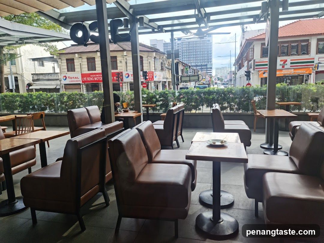 Outdoor seating area of a café