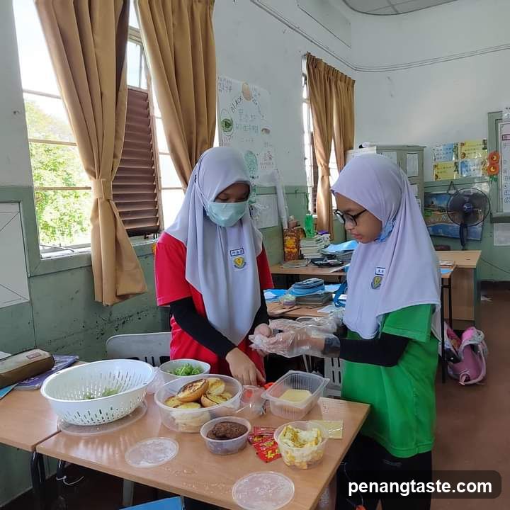 Students preparing food in classroom