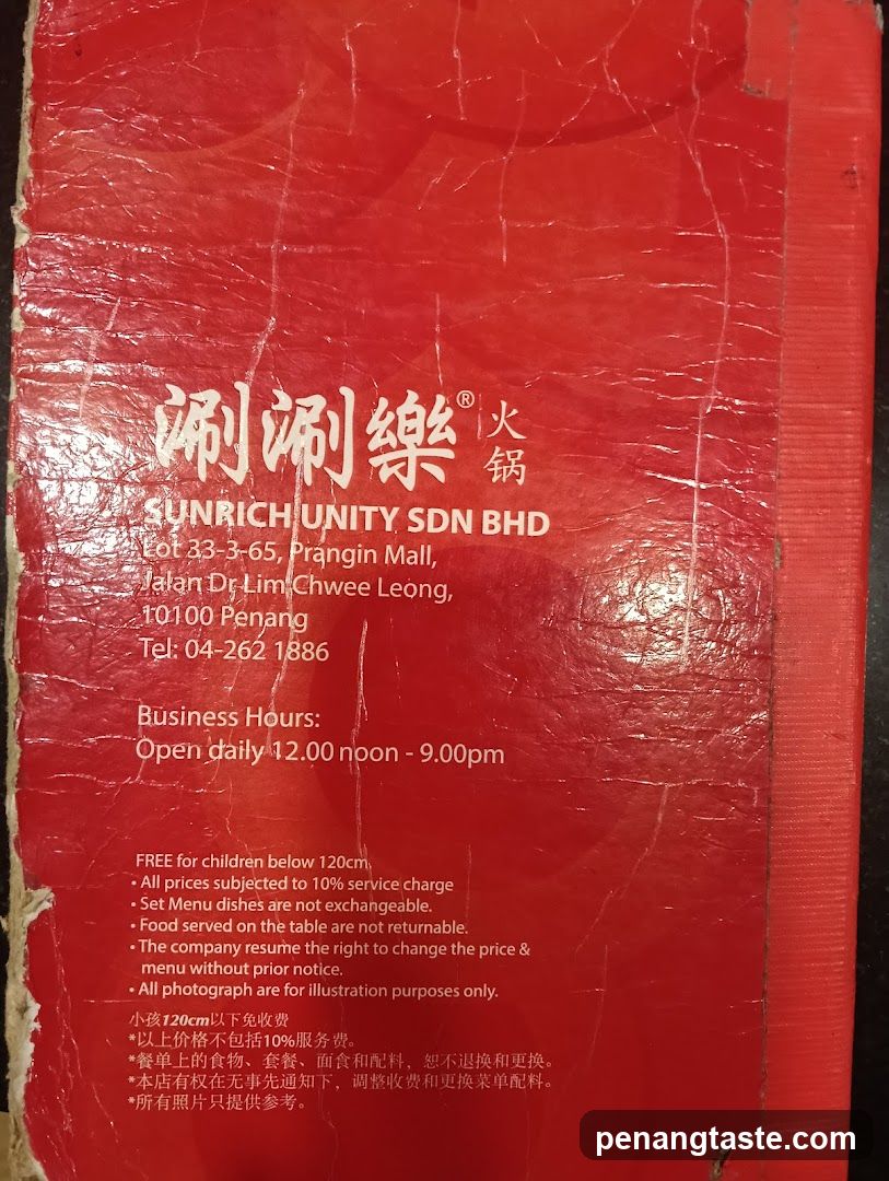 Sunrich Unity Sdn Bhd Menu Cover