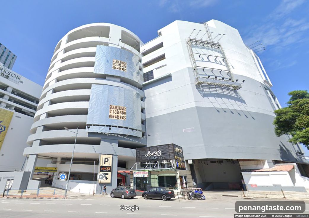 Building exterior with construction banners