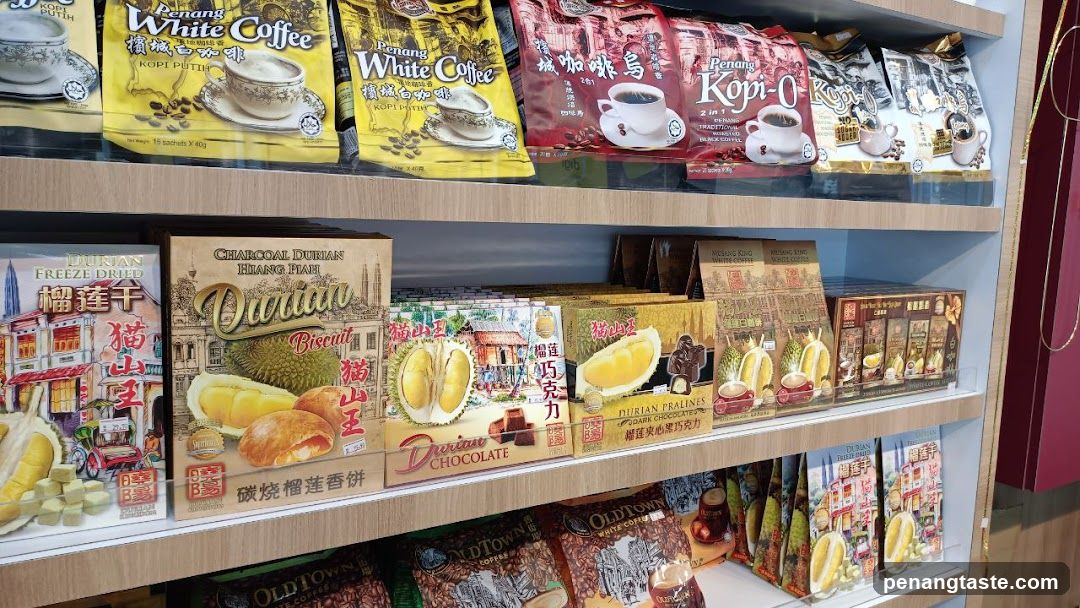 Shelf Display of Coffee and Durian Products