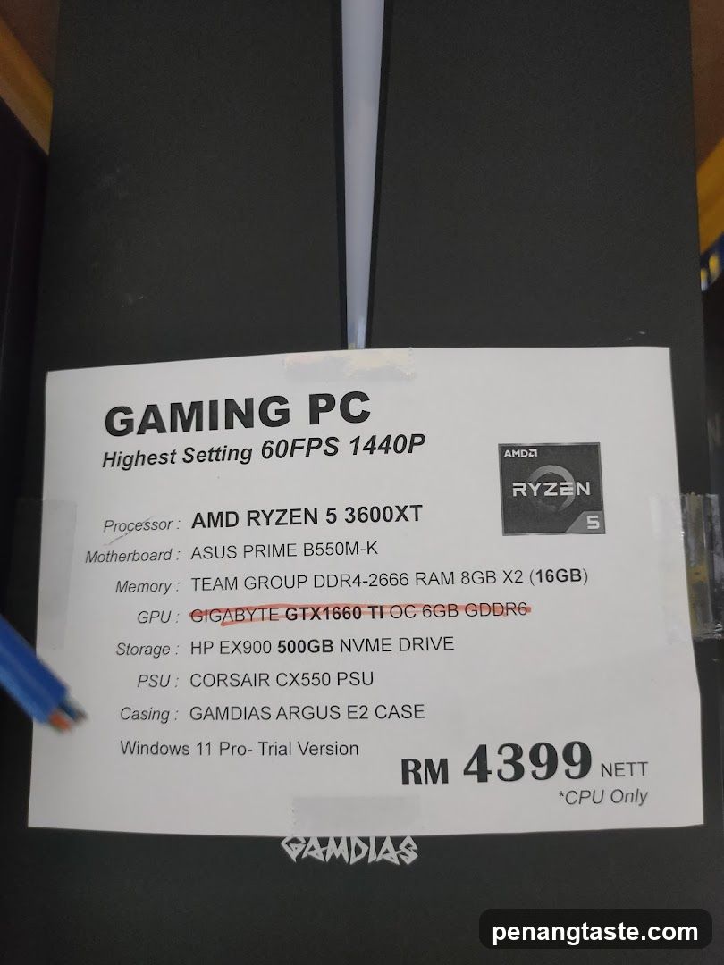 Gaming PC Configuration Label