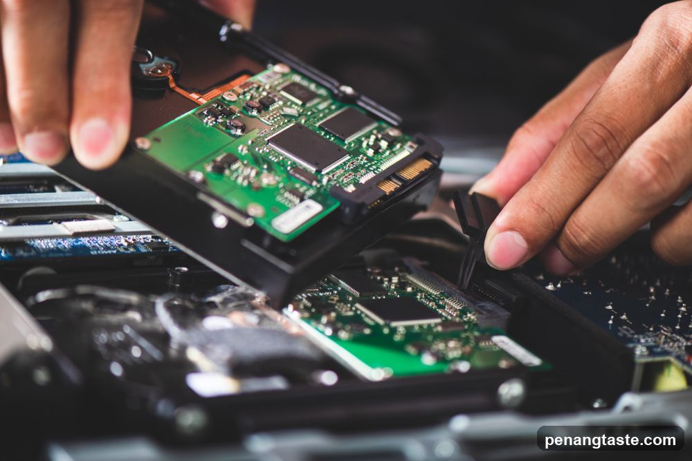 Hands working on computer hardware