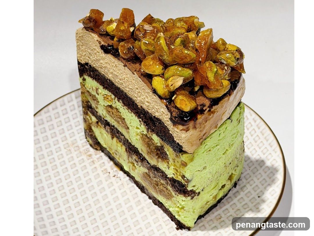 Slice of Pistachio and Chocolate Cake