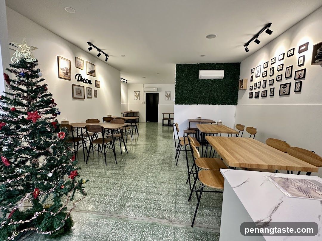 Interior of a café with Christmas decorations