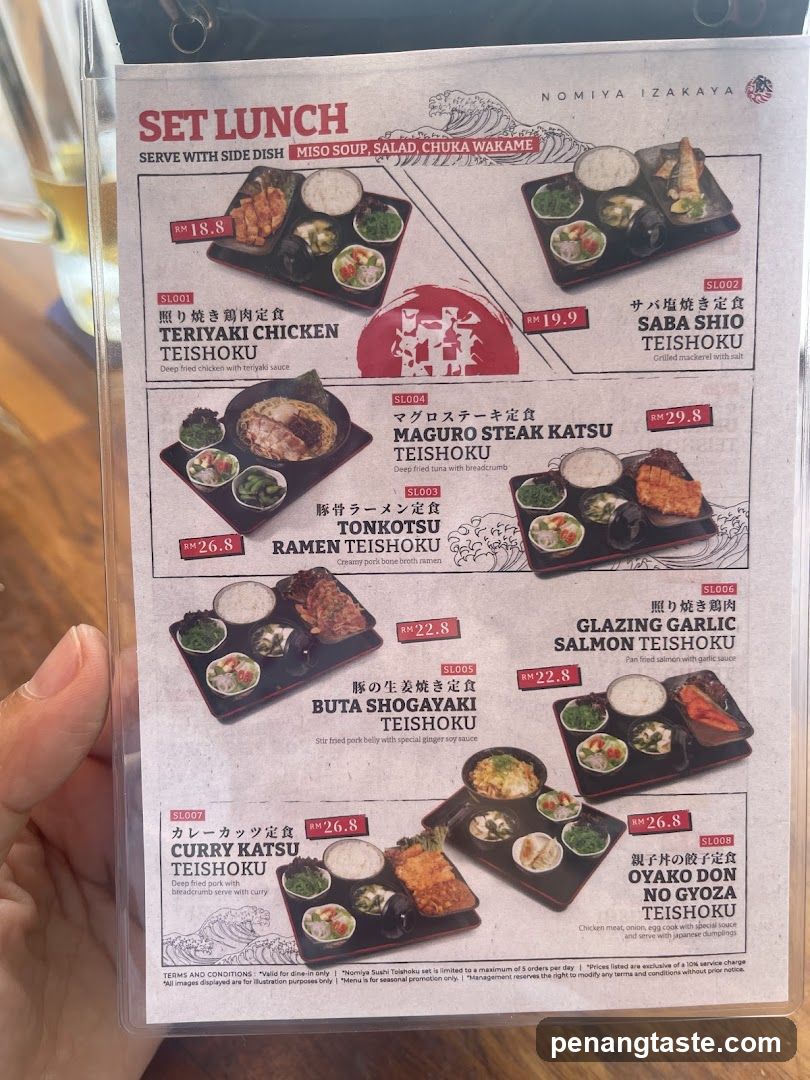 Nomiya Izakaya Set Lunch Menu