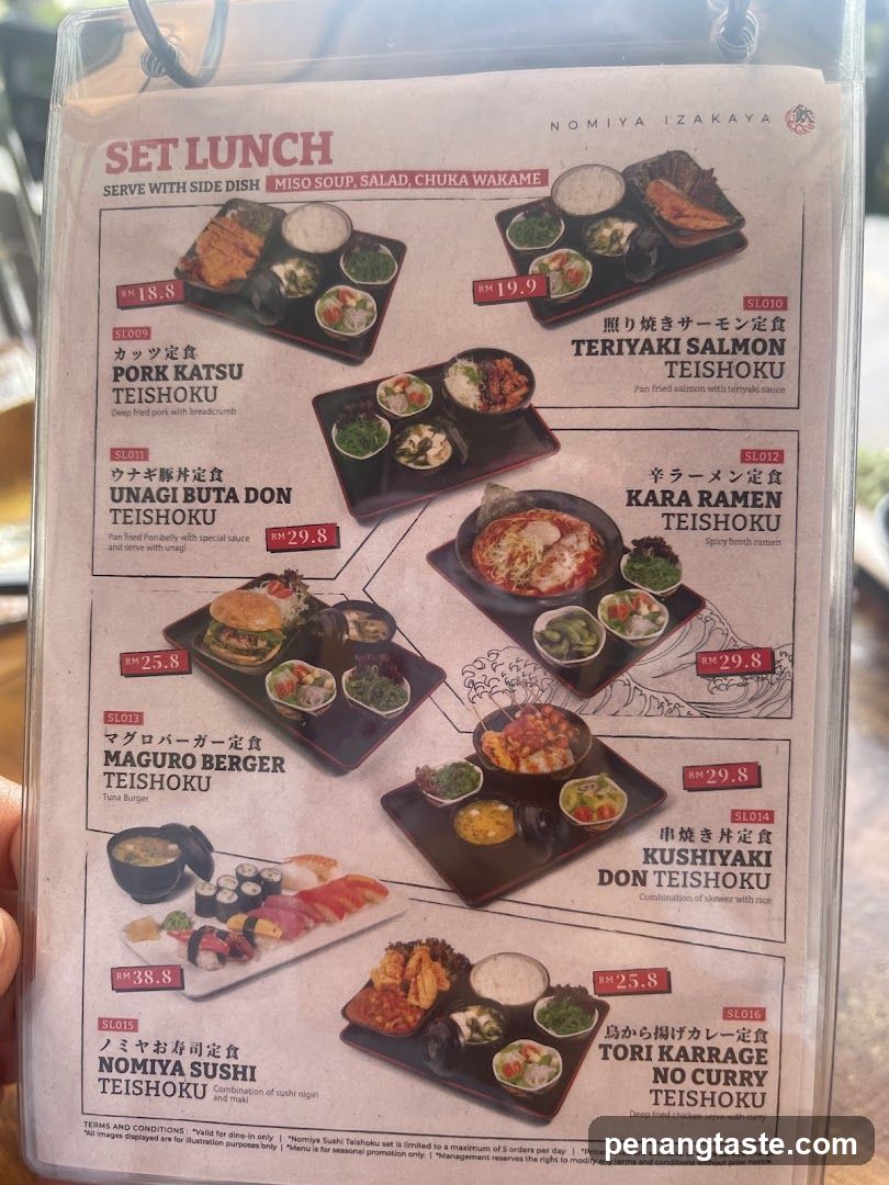 NomiyA Izakaya Set Lunch Menu