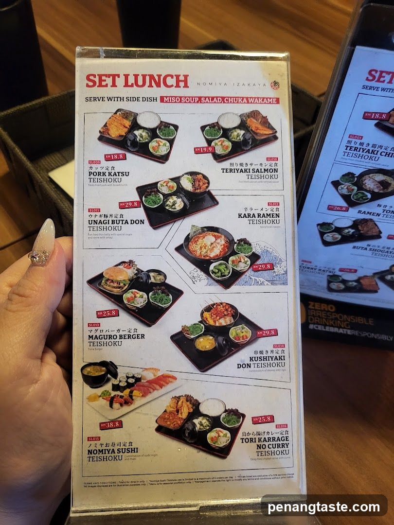 Set Lunch Menu at Nomiya Izakaya
