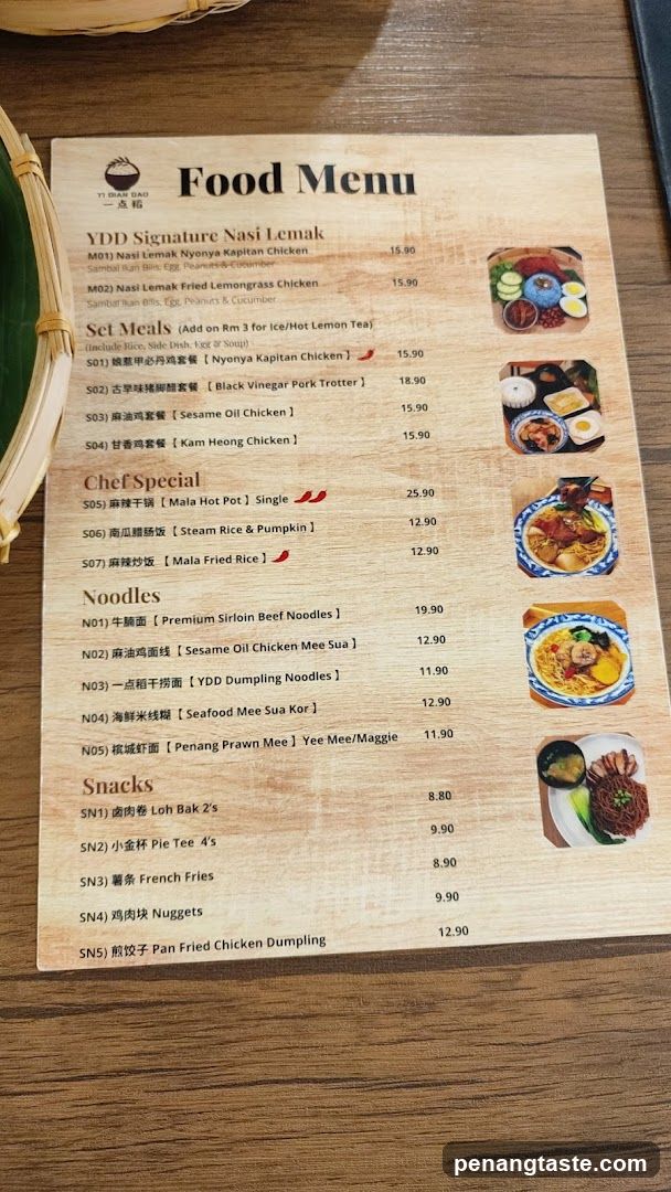 YDD Signature Nasi Lemak Food Menu