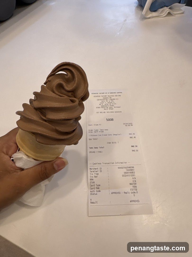Soft serve ice cream and receipt