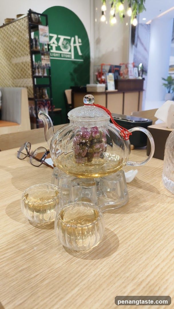 Tea set on wooden table