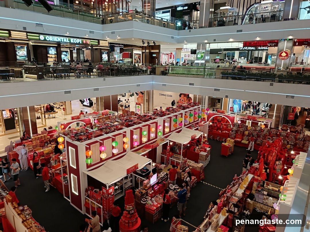 Shopping Mall Interior with Red-Themed Decor