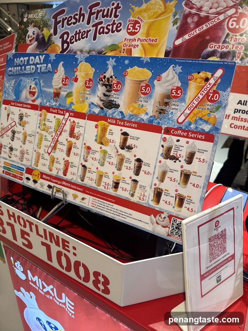 Mixue Tea Menu Display